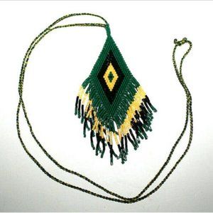 Fashion Beaded Necklace Green Yellow Fringe Boho